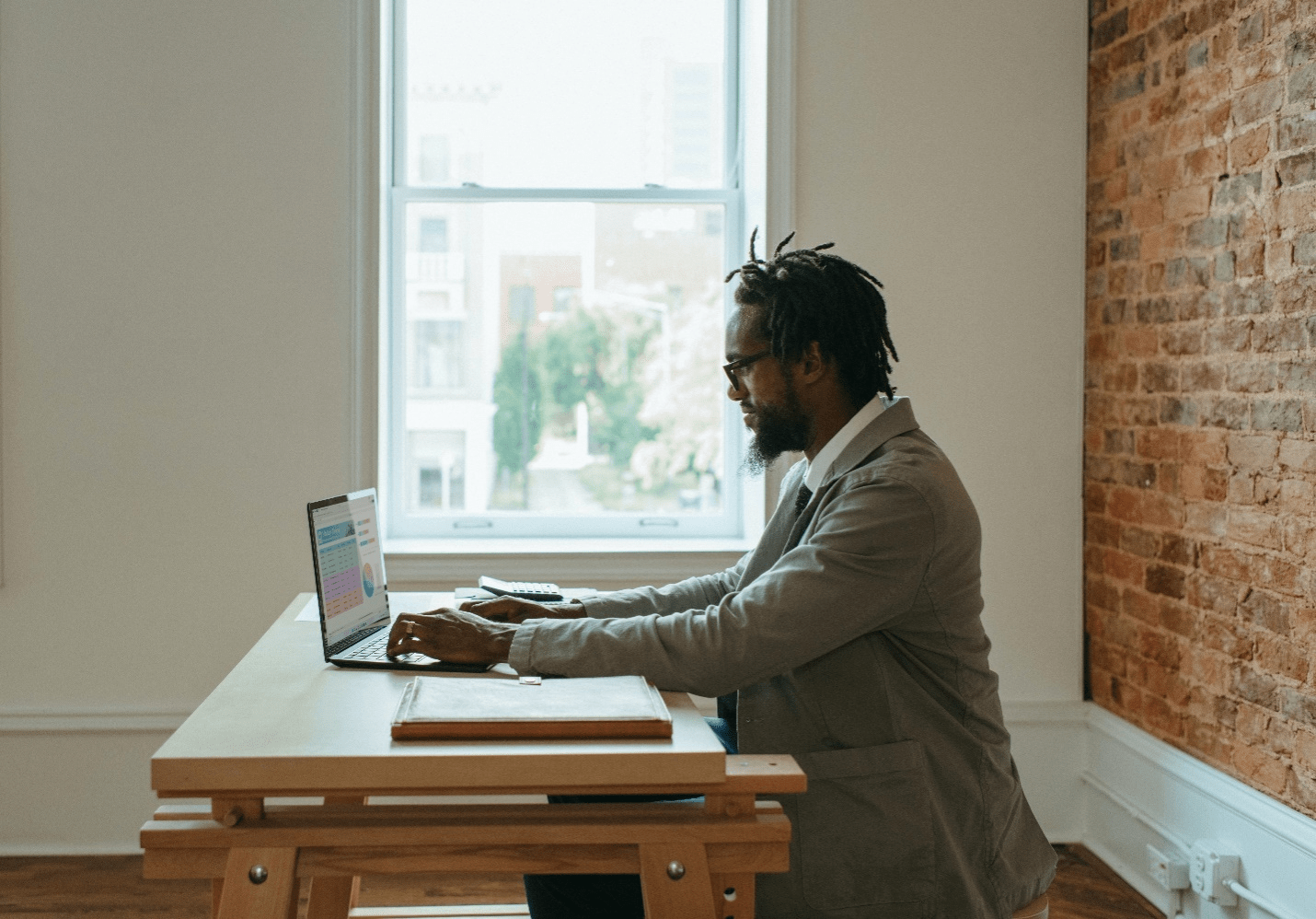 Man Working in a Virtual Office